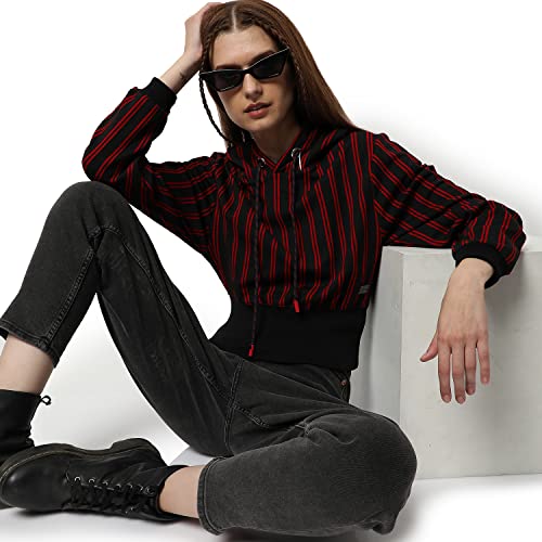 Image of PINACOLADA Women's Double Striped Hoodie with Ribbed Hem for Casual Wear | Hooded Neck | Long Sleeve | Pull On Closure | Cotton Sweatshirt Crafted with Comfort Fit for Everyday Wear