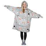 Catalonia 80's Cat Dog Print Oversized Blanket Hoodie Sweatshirt, Wearable Fleece Pullover for Adults Men Women