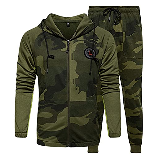 Survêtement Homme Ensemble Jogging Camouflage Hommes Sweats à Capuche et Pantalon de Sport Survêtement Zipper Top Hoodie Sport Costume Gym Activewear Fitness...