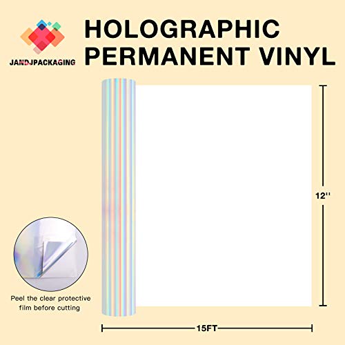 Jandjpackaging Silver Holographic Permanent Vinyl-12" X 15Ft Holographic Permanent Adhesive Craft Vinyl Roll For Cricut And Other Craft Cutters #TOP3