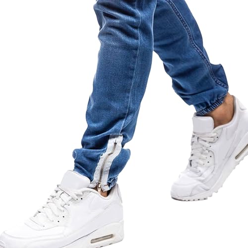 Men's Elastic Waist Drawstring Denim Skinny Fit Ripped Distressed Stretch Fashion Denim Pants Zipper Moto Biker Jeans4