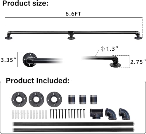 image for Toriexon Staircase Handrails 6.6FT, Galvanized Steel Stair Railing Eas