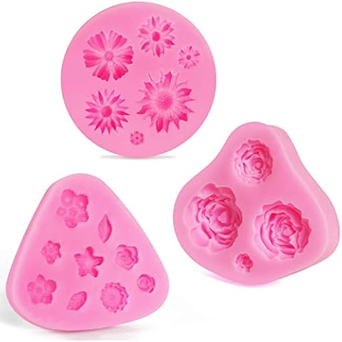 mciskin Flower Cake Fondant Molds ,Mini Flower Silicone Molds ,Roses Flower Mold Daisy Flower Molds for Jelly Sugar Candy Chocolate Fondant Cake Decoration(3 Pack) Cover