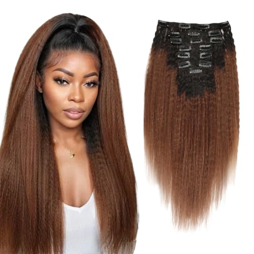 Sassina Ombre Hair Extensions Clip in Human Hair Kinky Straight Style for Black Women Thick Double Wefts Natural Black to 30 Clip in Extensions 120 grams per lot TN30 14 Inch