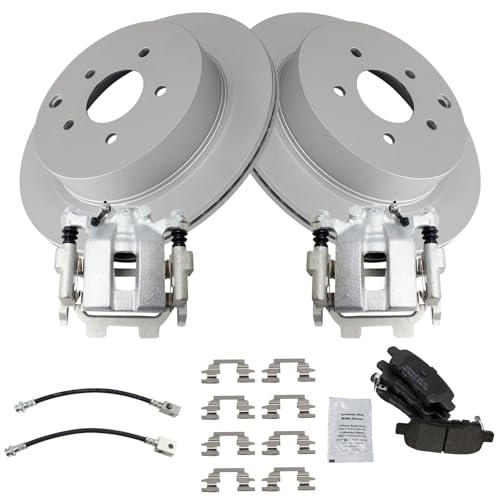 Image of TRQ Rear Brake Pad & Rotor Kit Semi-Metallic Premium G-Coated Compatible with 2018 INFINITI Q70