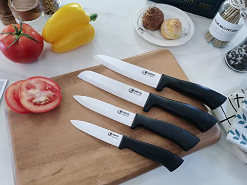 Umogi Ceramic Knife Set With Sheath In Gift Box - Healthy Stain Resistant & Non-Rust,Dishwasher Safe - Black Kitchen Knife Set With 6''Chef Knife, 6''Serrated Bread Knife,5''Utility & 4''Paring Knife #TOP4