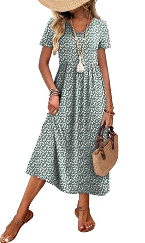 Image of OFEEFAN Summer Dresses for Women Flowy Casual A-Line Midi Dress Beach Vacation Sundresses with Pockets S-2XL
