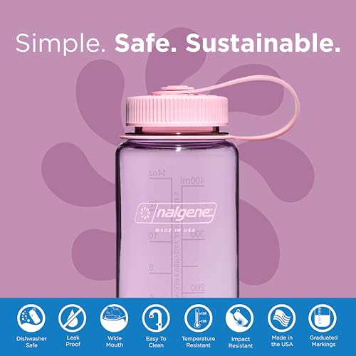 Image of Nalgene Sustain Tritan BPA-Free Water Bottle Made with Material Derived from 50% Plastic Waste (using ISCC certified mass balance), 16 OZ, Wide Mouth, Cherry Blossom (Pack of 6)