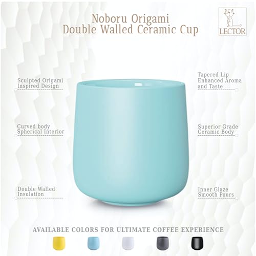 Image of LECTOR Noboru Origami Double Walled Ceramic Cup | 230ml Insulated Coffee Mug for Hot & Cold Coffee, Espresso, Tea & Drinks | 85mm Height | Stylish & Durable | Microwave Safe (Pack of 1) (Blue)