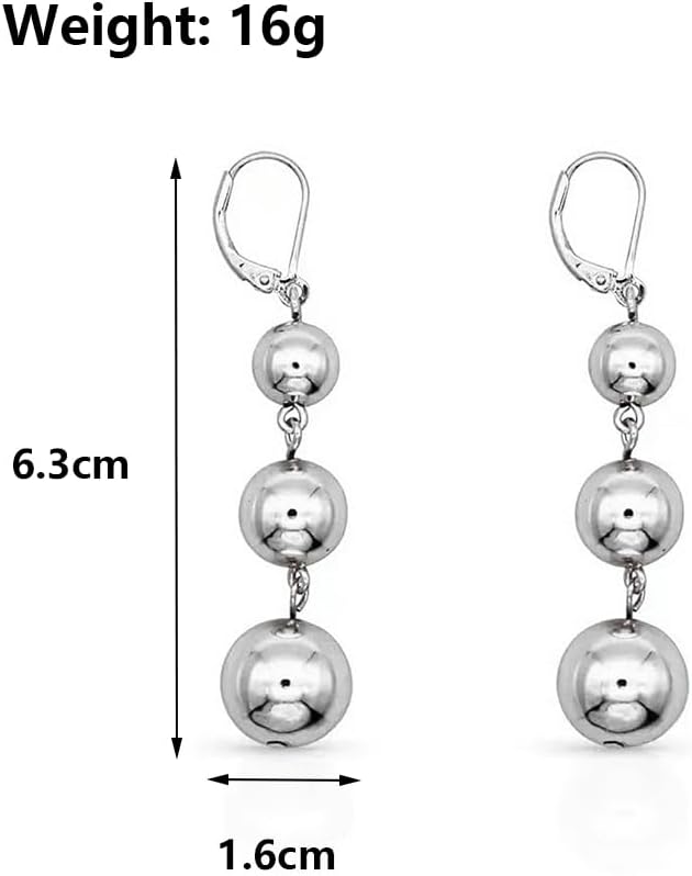 Chunky Gold Ball Beads Dangle Hoop Earrings for Women Round Balls Bead Chain Drop Earrings Trendy Statement Dangling Earrings Jewelry Accessories - Image 3