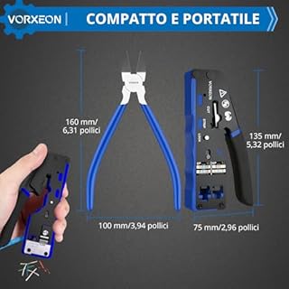 Pinza Crimpatrice RJ45 di Rete Ethernet per Cavo Rete CAT5/CAT5E/CAT6/CAT6A/CAT7, Kit Strumento Crimpatura 8P+6P con 50PCS Connettori RJ45 Cat6, 50PCS Coperture di Protettive, 1PCS Tagliacavi