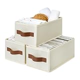 GRANNY SAYS Small Fabric Storage Bins, Storage Baskets for Shelves with PU Handles, Toilet Paper Storage, Mini Baskets for Organizing DVD, Photos, Clothes, Diaper, Sock, Cd, 3-Pack, Ivory