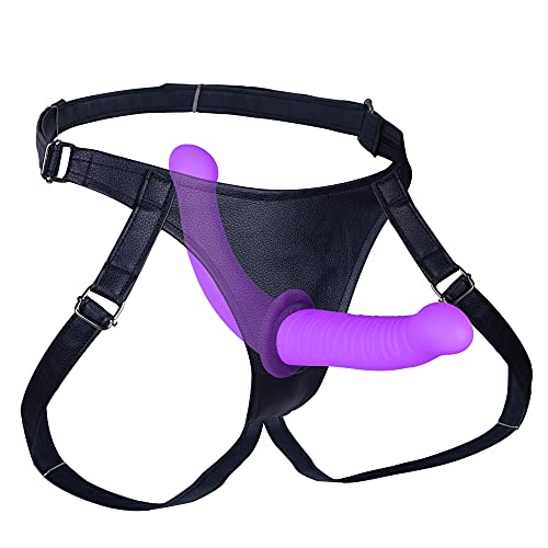 Ttigerella ペニスバンド ペニバン ダブルディルド レズ用双頭こけし レズ用ディルド SMグッズ 31cm 液体シリコン製 サイズ調節可 レザーパンツ付き パープル - 画像1