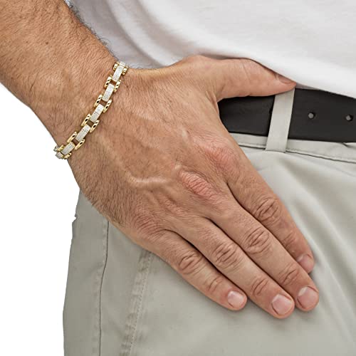 Palmbeach Jewelry Men's 18K Yellow Gold Plated Genuine Diamond Accent Fancy Link Bracelet (8.5Mm), Box Clasp, 8.5 Inches #TOP2