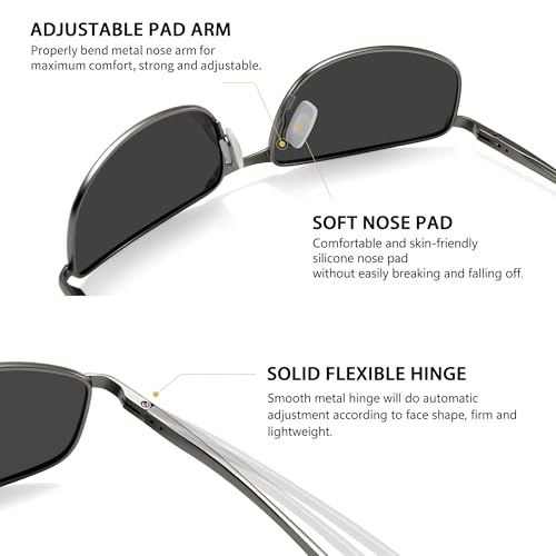 SUNGAIT Mens Narrow Polarized Sunglasses Metal Frame Small Rectangle Retro Durable UV400 Protection4