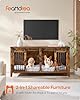 Feandrea Large Dog Crate Furniture, Heavy-Duty Dog Cage for 1 Large Dog or 2 Medium Dogs, with Divider, Sliding Doors, TV Stand, Rustic Brown PFC301X01