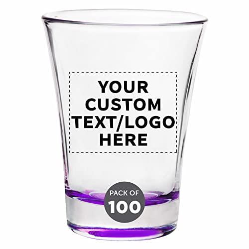 Custom Shot Glasses 2 oz. Set of 100, Personalized Bulk Pack - Great for Wedding, Party, Birthday, Gifts - Purple