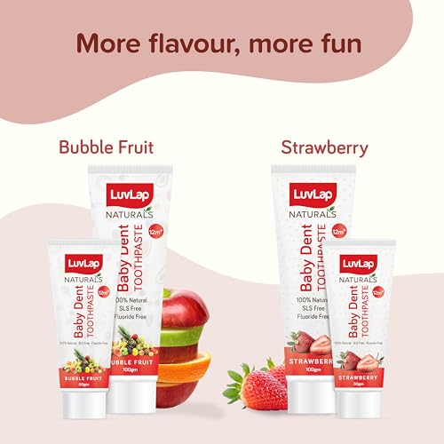 Image of LuvLap Naturals 100% Natural Baby Toothpaste 50g, Bubble Fruit Flavour, SLS & Fluoride Free Kids Toothpaste, Removes Plaque, Prevents Bacteria, Ensures White Teeth, Neutral pH, 12M+