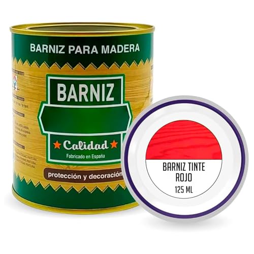 Tradineur - Bote de Barniz para Madera - Fabricado en España - Ideal para todo tipo de Maderas, vigas, cerchas, marcos, etc. - Capacidad de 125 ML - Rojo