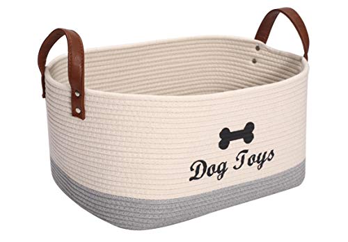 Large cotton dog toy basket storage, 16.5"x10.6"x 7.5" puppy toy ...
