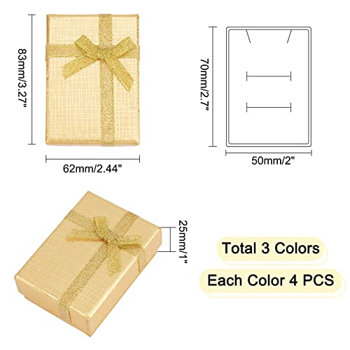 Ph Pandahall Jewelry Gift Box Set, 12Pcs 2.7X2X1 Inch Cardboard Jewelry Boxesgift Box Small Earring Gift Box With Bowknot For Pendant Jewelry Necklaces Bracelet, Golden/Silver/Black #TOP2