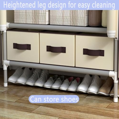 Armario de tela plegable beige con estructura metálica y cremalleras protectoras 7