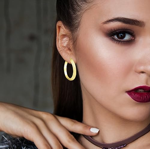 Savlano 925 Sterling Silver Greek Key Pattern Hoop Earrings-18K Gold Plated 30MM Round Hoop Earrings for Women Comes with Gift Box-Made in Italy4