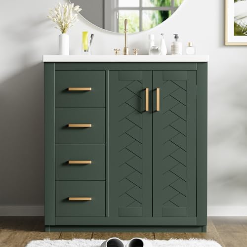 Merax Herringbone Single Sink Bathroom Vanity 30 Inch, Green