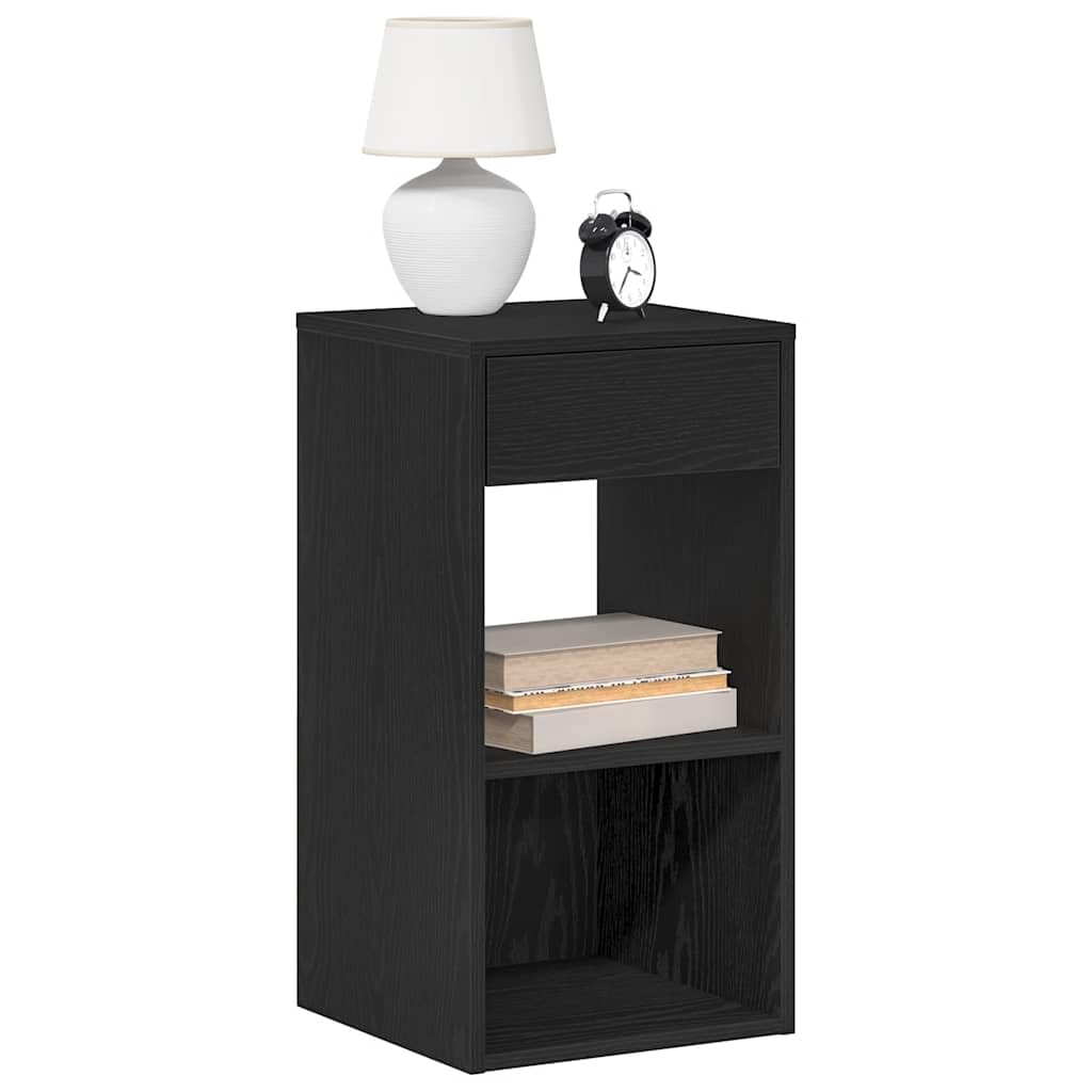 Table de chevet noir en bois 35x34x66,5 cm avec tiroir de nuit fonctionnel pour chambre moderne