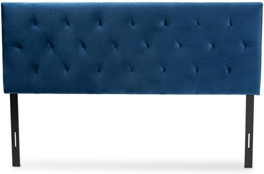 Pemberly Row Felix Full Size Upholstered Headboard, Navy Blue Velvet Fabric, Foam Padded with Diamond Tufting, Adjustable Engineered Wood Construction, Elegant Bedroom Furniture