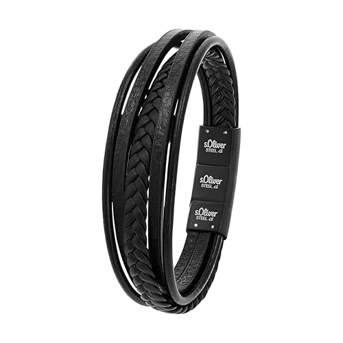 s.Oliver Herren Leder-Armband, Edelstahl IP schwarz