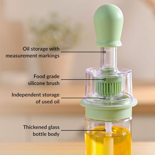 Image of Nestasia 2 in 1 Glass Oil Spray & Brush Bottle for Kitchen (180 ml) - Separate Silicone Brush & Oil Storage Compartments with Dropper | Leakproof Oil Container for Cooking, Baking, Marinating & BBQ