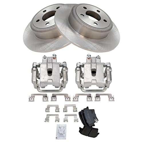 Image of TRQ Rear Brake Pad and Rotor Set Semi Metallic Solid Rotors Calipers