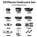 Pots and Pans Set Non Stick 21 PCs, Stackable Cookware Sets with Detachable Handle, Granite Induction RV Kitchen Portable Cooking Set Removable Handles, Dishwasher ＆ Oven Safe, Black