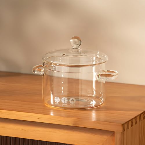 両手鍋 鍋 透明 調理鍋 直火対応 スープポット ふた付き 赤ちゃん 離乳食 ガラス食器 蓋物 ふた物 小鉢 おしゃれ鍋 煮物椀 食洗機対応 電子レンジ使用可 (約1500ml(2~3人オススメ),クリア)