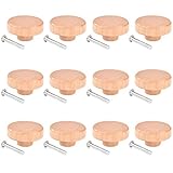 JIABEIUS Dresser Knobs 12 Pack, Round Wood Knobs with Screws Unfinished Knobs for Dresser Drawers Fu