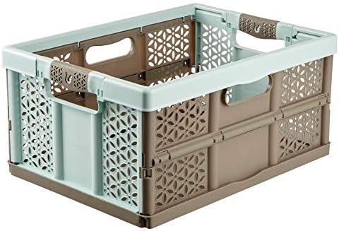 1 x 32 Litre Extra Strong Folding Plastic Stacking Storage Crates Box - 30KG LOAD CAPACITY PER BOX - SOFT HANDLES - GREAT VALUE