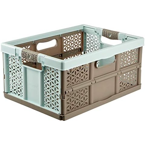 1 x 32 Litre Extra Strong Folding Plastic Stacking Storage Crates Box - 30KG LOAD CAPACITY PER BOX - SOFT HANDLES - GREAT VALUE Cover