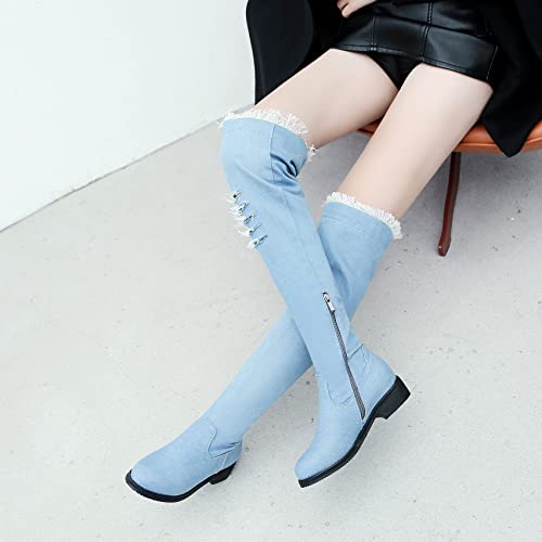 Bellirala Womens Denim Thigh High Boots Flat Over The Knee Boots Side Zipper4