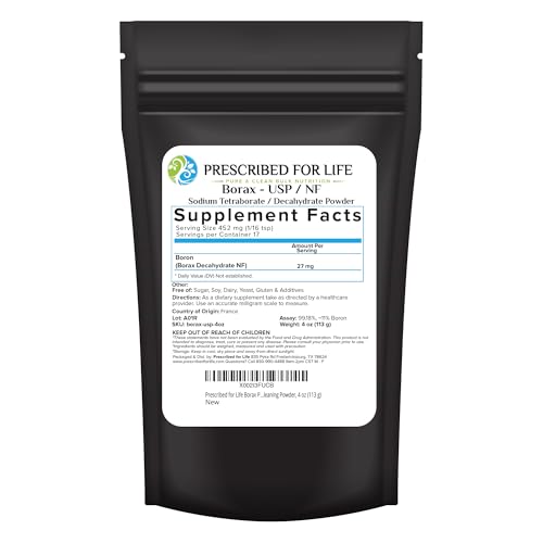 Prescribed for Life Borax Powder Pure USP NF Grade All Natural Sodium Borate Powder Household Laundry Booster Slime Activator & Multipurpose Cleaning Powder (4oz / 113g)