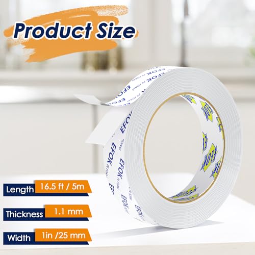 10 Pack Double Sided Tape Heavy Duty White PE Foam Tape, 1 in X 16.5 Ft Mounting Tape Removable Strips Strong Weatherproof Adhesive Tape for Hanging Picture Poster, Carpets, Paint Wall No - Image 4