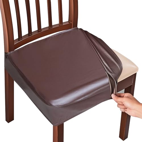 rzoixuur Dining Chair Covers 4 Pcs, Waterproof Dining Chair Covers, PU Leather Chair Covers Washable Stain Resistant Chair Covers (Coffee Color, 4pcs)