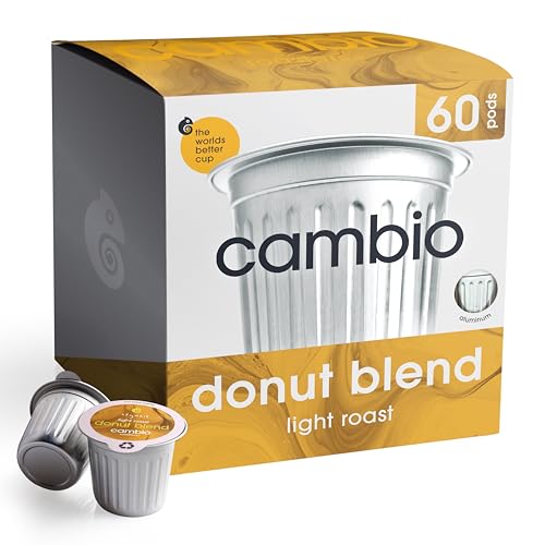 Cambio Roaster Donut Blend Keurig Coffee K Cups, Organic Light Roast Coffee Pods, Only Aluminum K Cup for More Flavor & Longer Lasting Freshness, Caffeinated Lower Acid Kcups for Keurig, 60 count