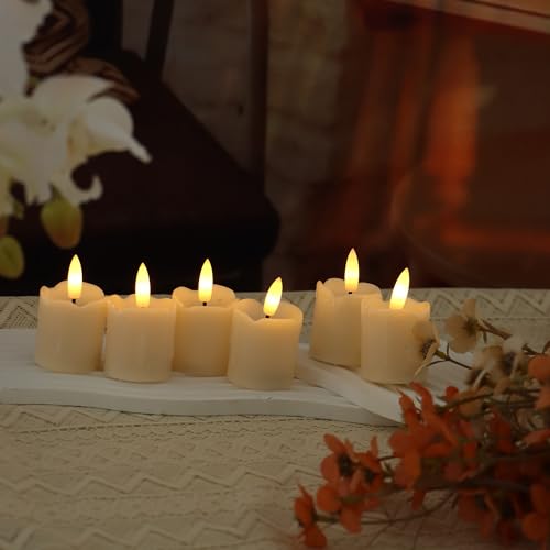 Image of 6 Pack Battery Operated Flameless Votive Candles Flickering Realistic Black Wick LED Candles with Timer for Birthday Party Wedding Home Decorations