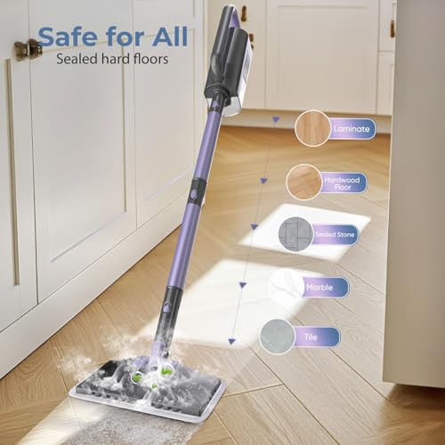 Image of Steam Mop, Steam Cleaner with 400ML Water Tank, 2 Washable Pads, 23FT Power Cable floor steamer, Detachable Steam Mops for sealed Hard Floors, Marble, Stone, Hardwood(Lilac)