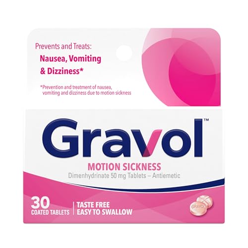 Gravol Motion Sickness Relief and Nausea Prevention Easy to Swallow Coated Tablets Anti-Nausea Medication Travel Essentials 50 mg 30 Count