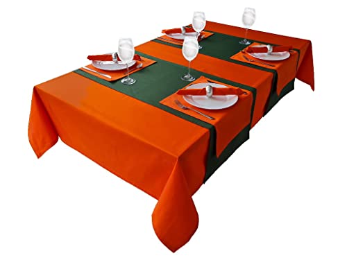 Hochwertige Tischdecke Tischwäsche aus 100% Baumwolle Kollektion Konzept, Farbe & Größe wählbar (Tischdecke - 150x350cm, Orange) – Ansicht 3