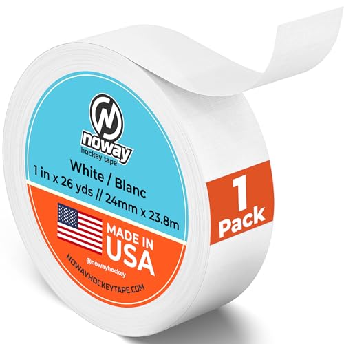 Noway Hockey Tape Durable Cloth Hockey Stick Tape for Blade and Handle Grip Strong Adhesive and Water Resistant 1 Wide x 26 Yards Length Made in USA (White 1 Pack)