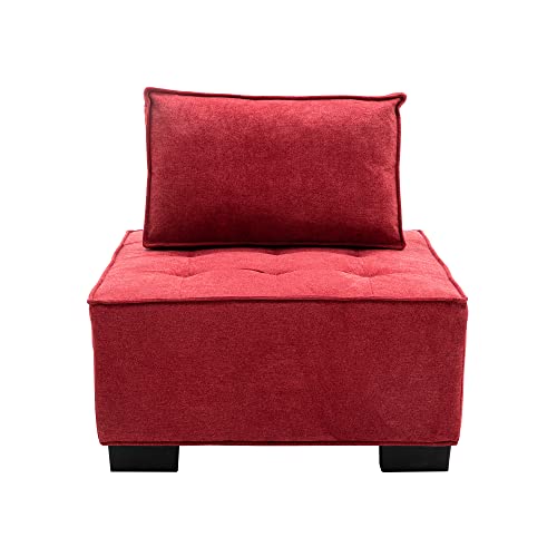 Lyuhome Modern Sectional Sofa Couch Square Modular Floor Single Sofa Chair With Removable Back Cushions Small Floor Tofu Couch For Bedroom, Living Room Red #TOP4