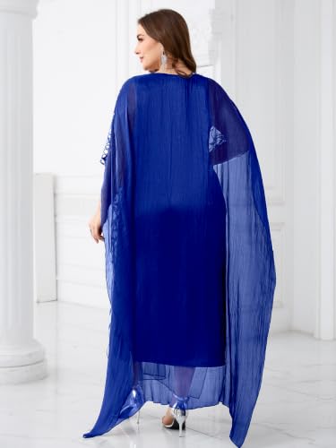 Image of Plus Size Sparkly Formal Evening Gown Sequin Cape Overlay Mother of Bride Dress Wedding Guest Cocktail Party